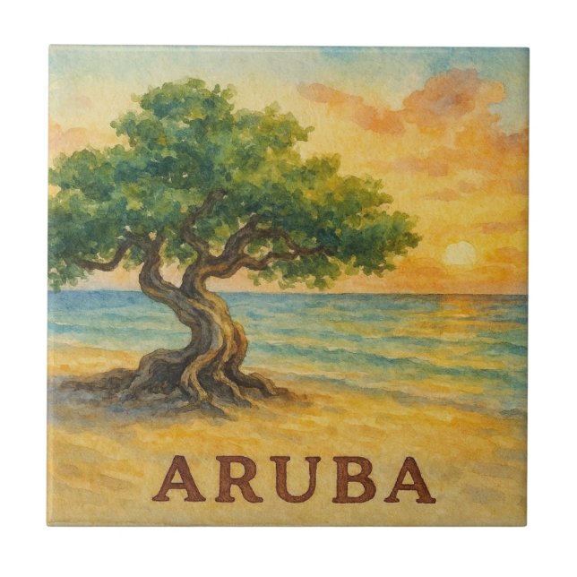 Azulejo Aruba Eagle Beach Divi Tree Golden Hour (Frente)