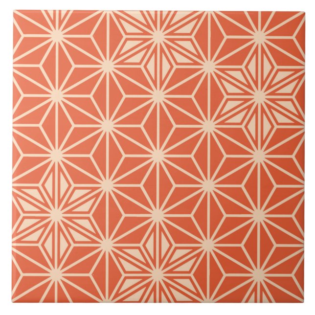Azulejo Asanoha japonés o patrón estrella, naranja de cora (Frente)