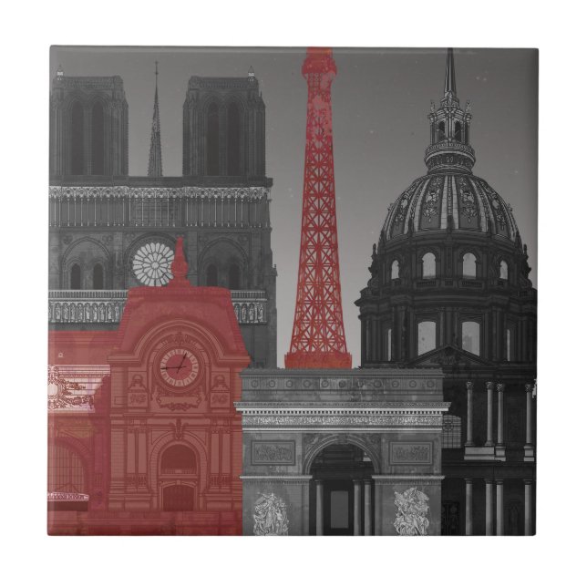 Azulejo Ascensos de París por noche - Rojo (Frente)