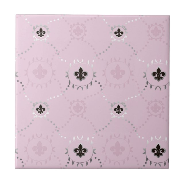 Azulejo Ash rosa Fleur de Lis, modelo francés de plata Lil (Frente)