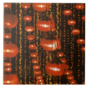 Azulejo Asia, China, Pekín. Faroles rojos chinos,