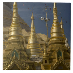 Azulejo Asia, Myanmar, Yangon. Stupa dorado de Shwedagon