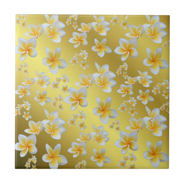 Azulejo asiático, amarillo, blanco, floral, brillante, dor (Frente)