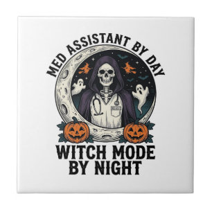 Azulejo Asistente Médico Bruja de Halloween Grabado Vintag