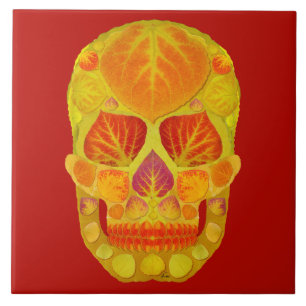 Azulejo Aspen Leaf Skull 13