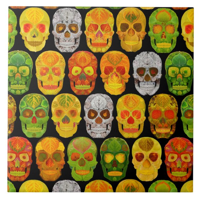 Azulejo Aspen Leaf Skulls sin fisuras patrón 2018 (Frente)