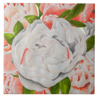 Azulejo Assorted Peonies on a Ceramic Tile (E)