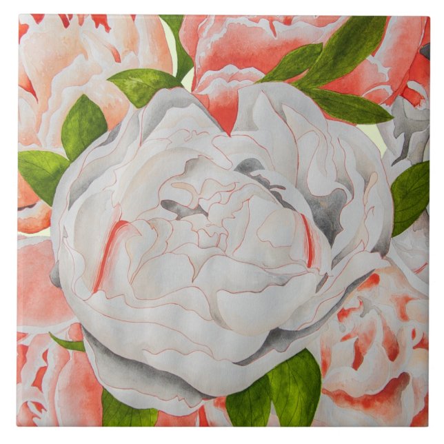 Azulejo Assorted Peonies on a Ceramic Tile (E) (Frente)