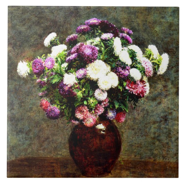 Azulejo Asters in a Vase - Henri Fantin-Latour pintura, (Frente)