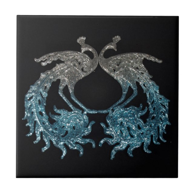 Azulejo Astilla del purpurina y pavo real azul (Frente)