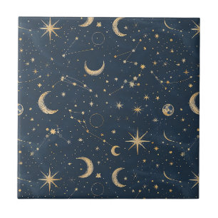 Azulejo Astrología Luna Constelación Vintage Navy Marfil