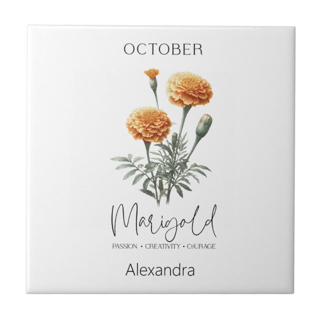 Azulejo Astrología Nacimiento Mes Octubre | Flor Marigold (Frente)