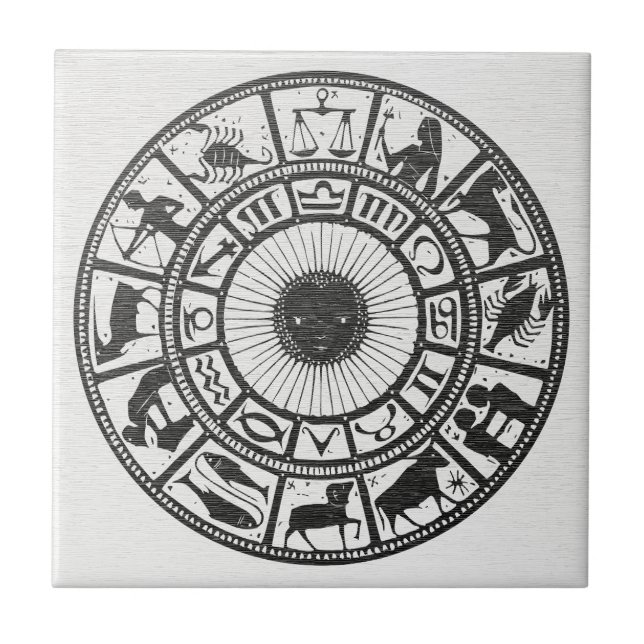 Azulejo Astrología Retro - Rueda del Zodiaco (Frente)