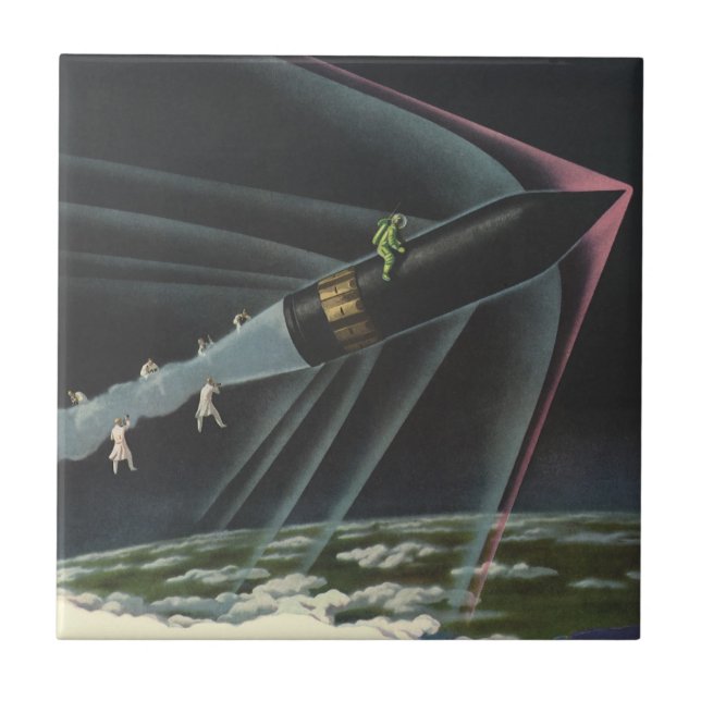 Azulejo Astronauta de ciencia ficción vintage montando un  (Frente)