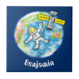 Azulejo Astronauta divertida en el espacio y el personaliz