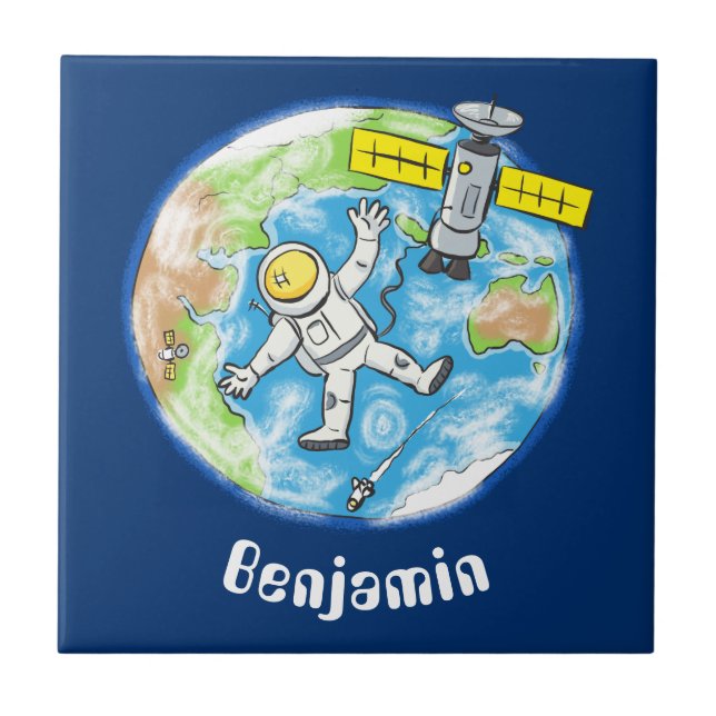 Azulejo Astronauta divertida en el espacio y el personaliz (Frente)