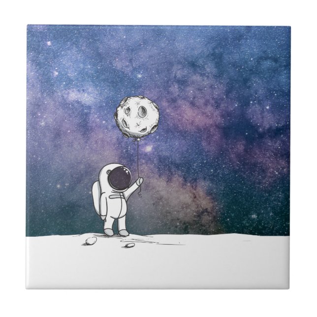 Azulejo Astronauta en el espacio con globo lunar cosmos es (Frente)