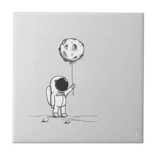 Azulejo Astronauta en el espacio con globo lunar cosmos es (Frente)
