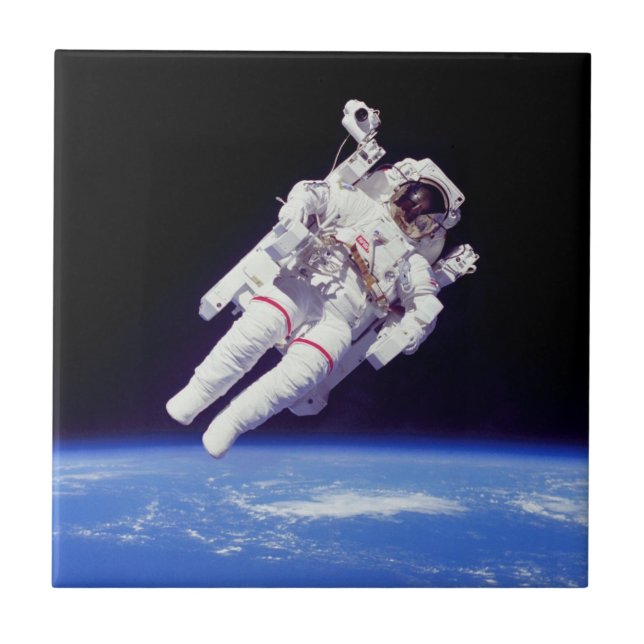 Azulejo Astronauta Jetpack Spacewalk Earth Orbit Photo (Frente)