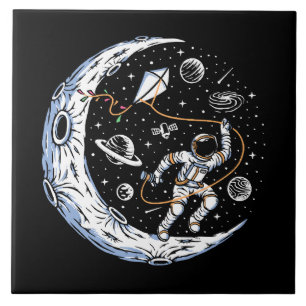 Azulejo Astronauta volando una cometa en la Luna