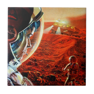 Azulejo Astronautas en Marte en tormenta de polvo - Espaci