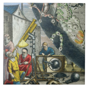 Azulejo Astrónomos que miran a través de un telescopio,