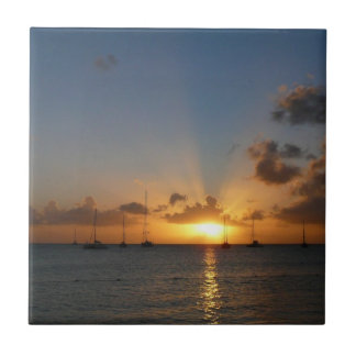 Azulejo Atardecer con veleros paisaje tropical foto