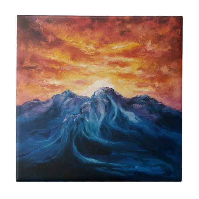 Azulejo Atardecer de montaña abstracto (Frente)