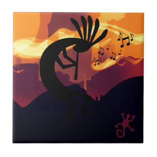 Azulejo Atardecer del paisaje del desierto de Kokopelli