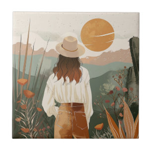 Azulejo Atardecer del Valle del Desierto Boho Sage Terraco