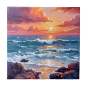 Azulejo Atardecer dorado del océano Radiante costero acu