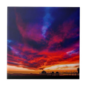 Azulejo Atardecer en el muelle, Huntington Beach, CA
