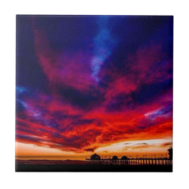 Azulejo Atardecer en el muelle, Huntington Beach, CA (Frente)