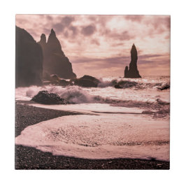 Azulejo Atardecer en la playa de arena negra de Reynisfjar