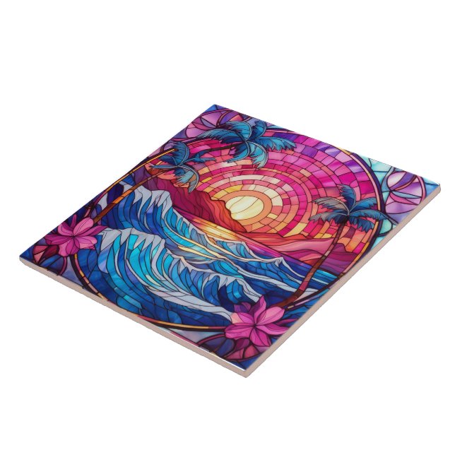 Azulejo Atardecer rosa de la isla tropical Cristalino manc (Lado)