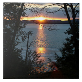 Azulejo Atardecer Sobre El Lago Forestal Cerámica Tile