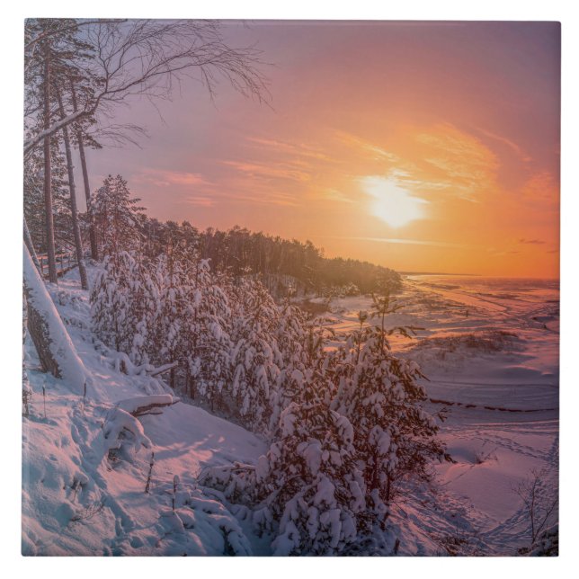 Azulejo Atardecer sobre la costa del mar de nieve (Frente)