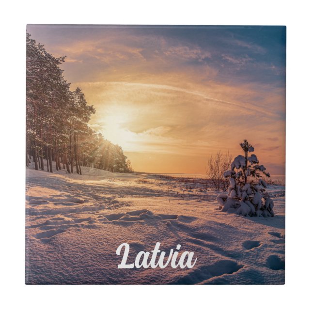 Azulejo Atardecer sobre la nevada costa del mar de inviern (Frente)