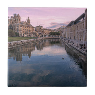 Azulejo Atardecer sobre un pequeño canal en Cospicua, Malt