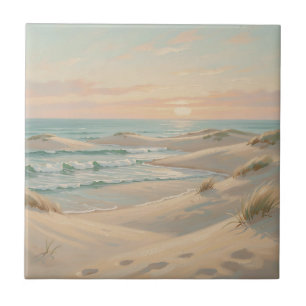 Azulejo Atardecer Tranquilo en la Playa Dunas Olas del Océ