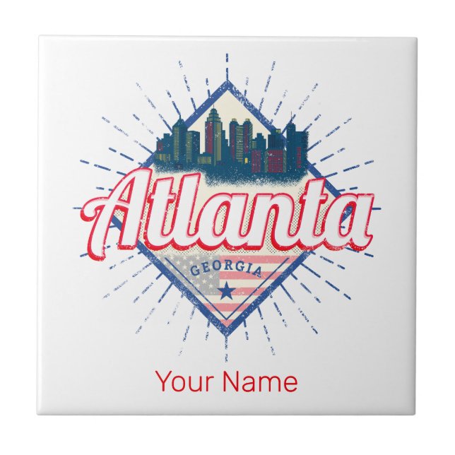 Azulejo Atlanta Georgia Estados Unidos Retro Skyline (Frente)