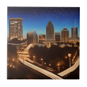 Azulejo Atlanta Georgia Skyline Blue Starry Evening