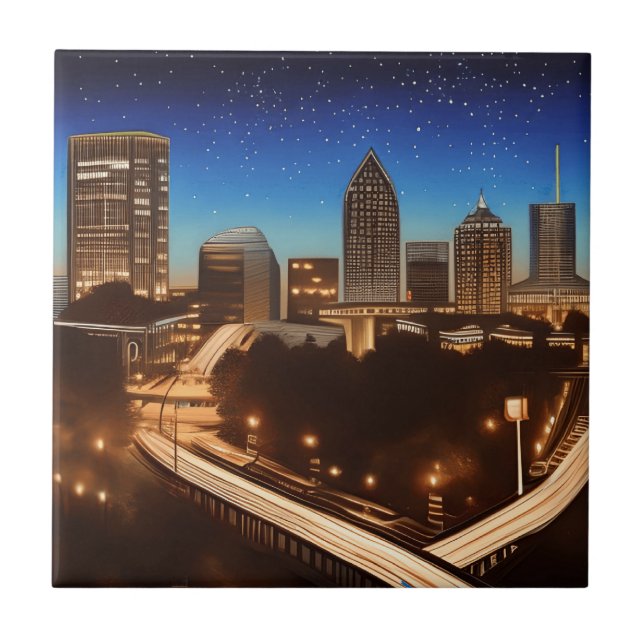 Azulejo Atlanta Georgia Skyline Blue Starry Evening (Frente)