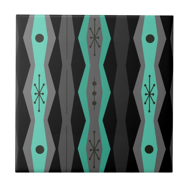 Azulejo Atomic Era Abstract Columns Black Turquoise (Frente)