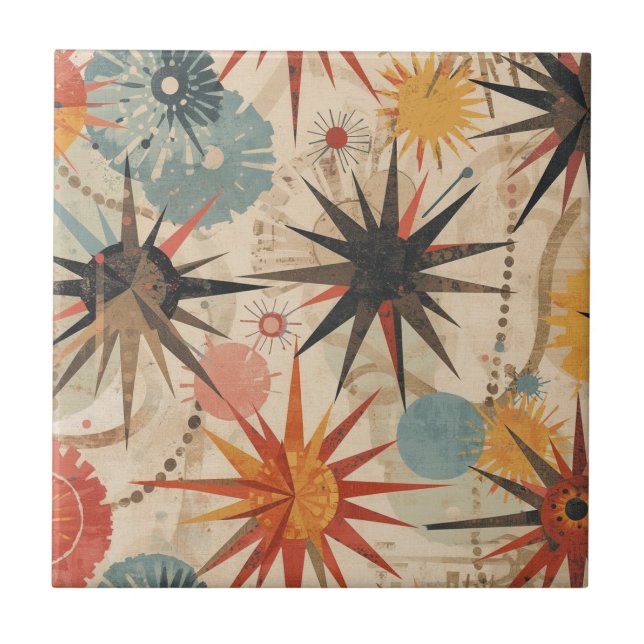 Azulejo Atomic Starburst retro Mid Century Modern pastel (Frente)