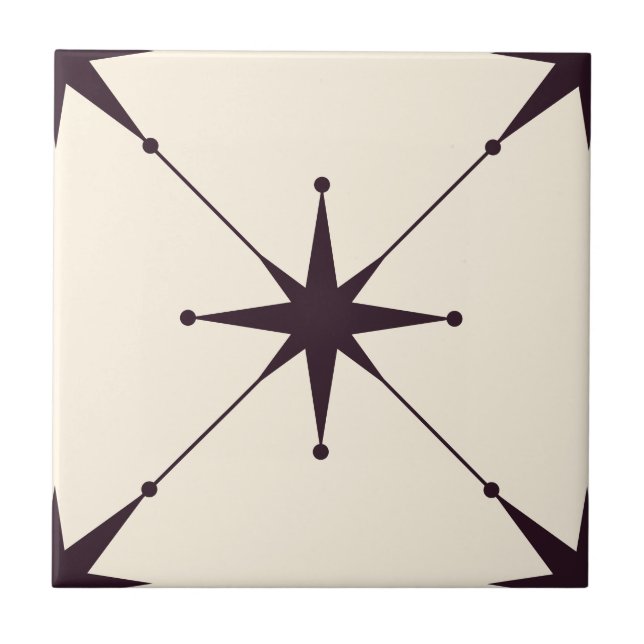 Azulejo Atómico Starburst Mid Century Negro moderno (Frente)