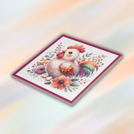 Azulejo Atractivo gallo con flores para niños |