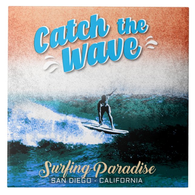 Azulejo Atrapa la ola - Paraíso de surf (Frente)