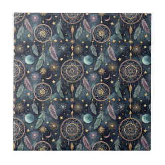 Azulejo Atrapasueños Celestial Mágico Patrón Noche Estrell