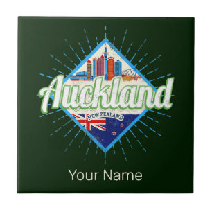 Azulejo Auckland New Zealand retro skyline vintage